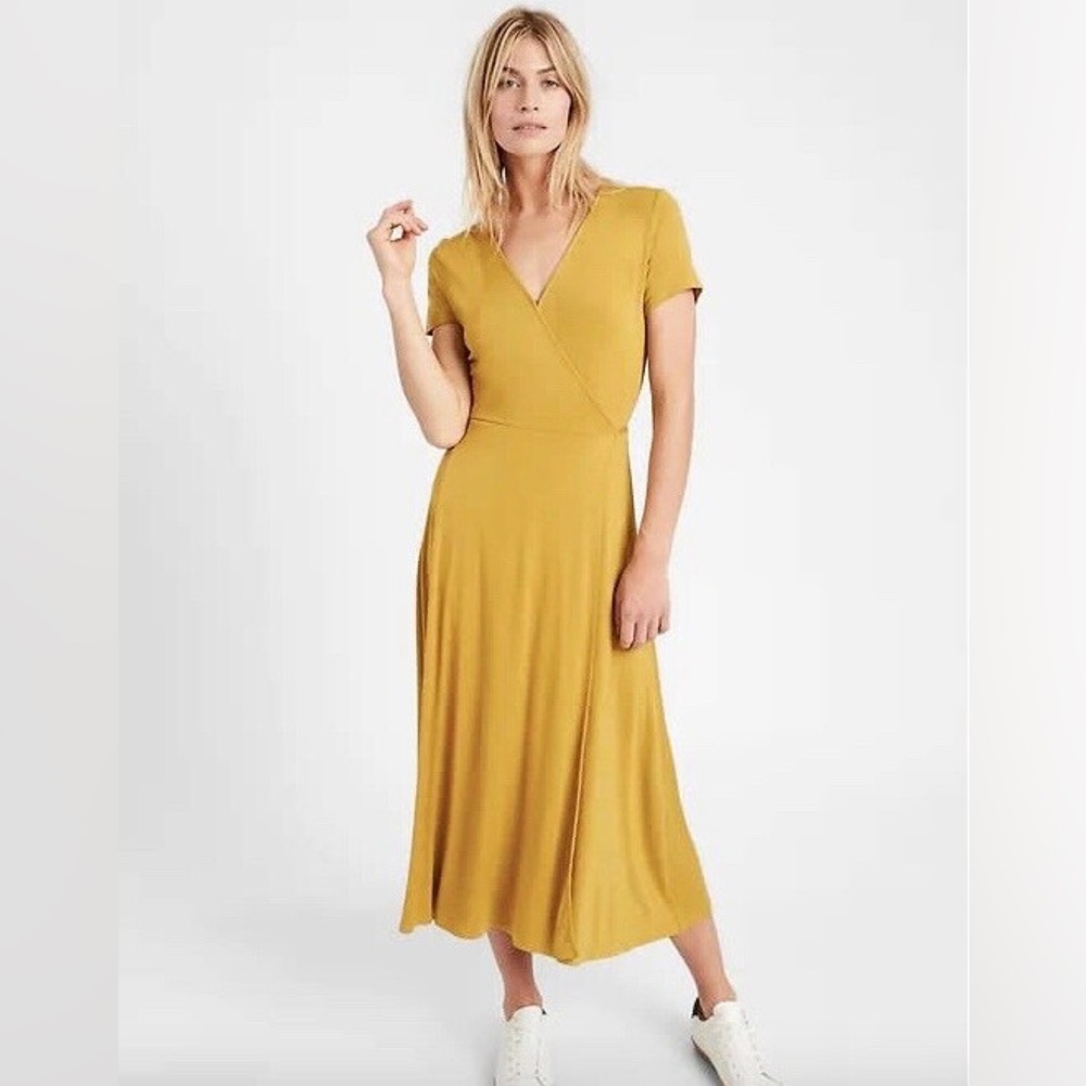 Banana Republic Mustard Wrap-Style Midi Dress